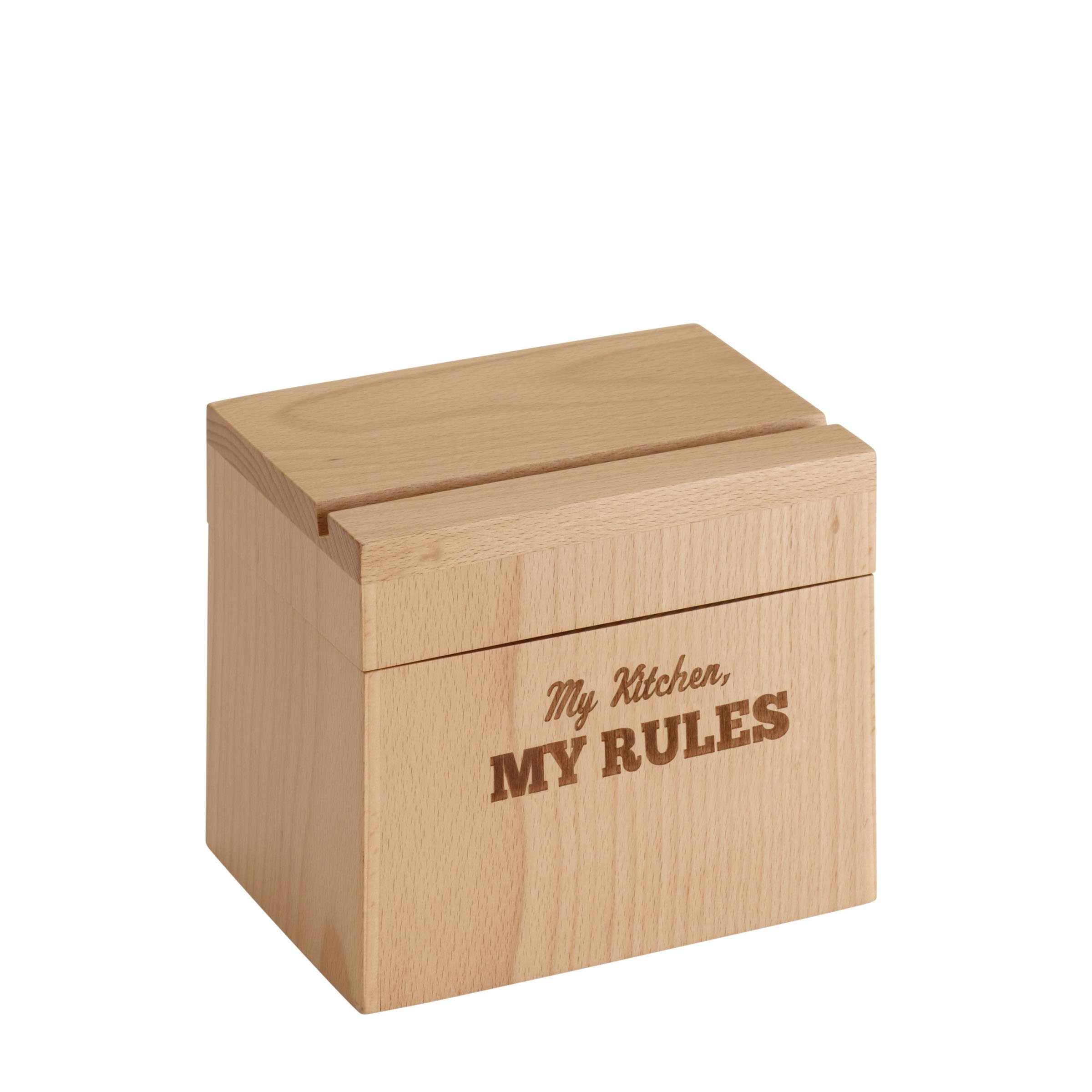 Premium Beechwood Recipe Box with 'My Kitchen, My Rules' Engraving - Cake Boss Countertop Organizer for Baking Recipes & Kitchen Storage - Perfect for Home Cooks, Bakers & Gift Giving