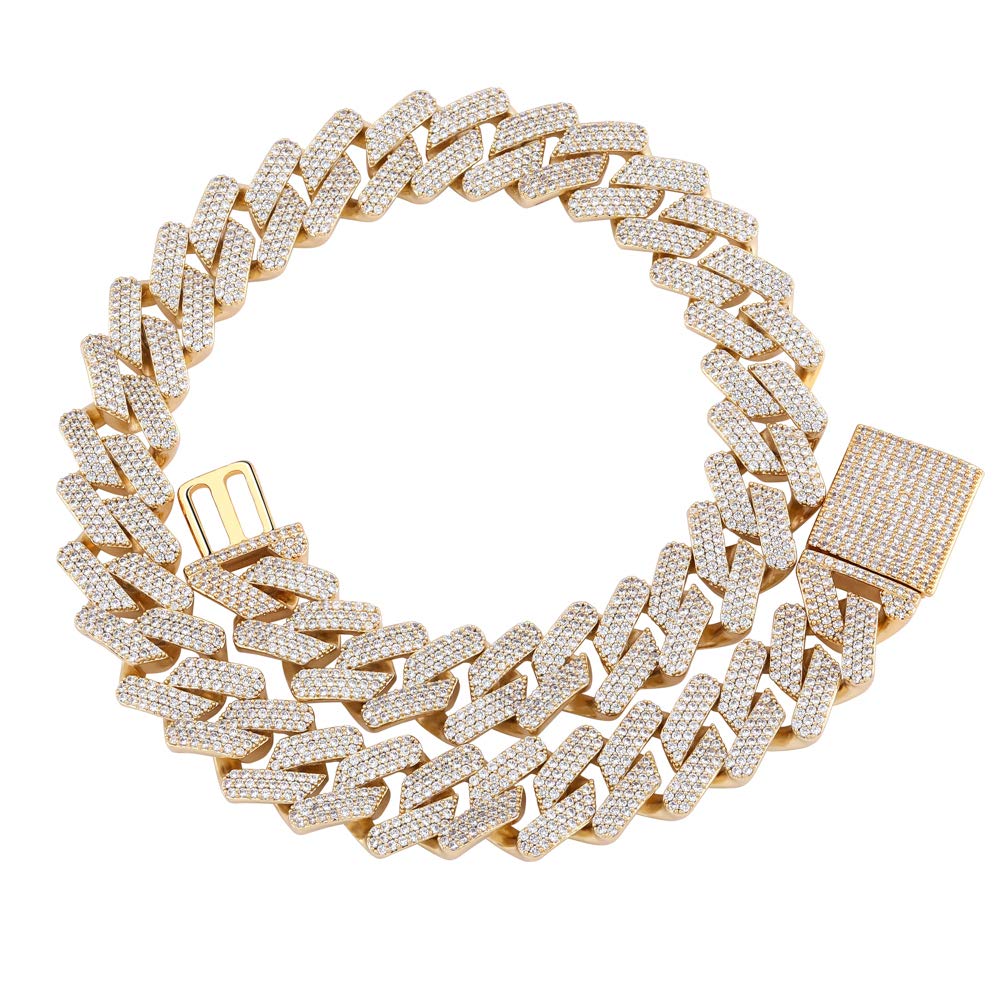 20mm 6 Times 14K Gold Plated Iced Out Lab Diamond Miami Cuban Link Chain Choker for Men - Hip Hop Jewelry with Box Clasp - Perfect for Parties, Gifts, and Streetwear Fashion