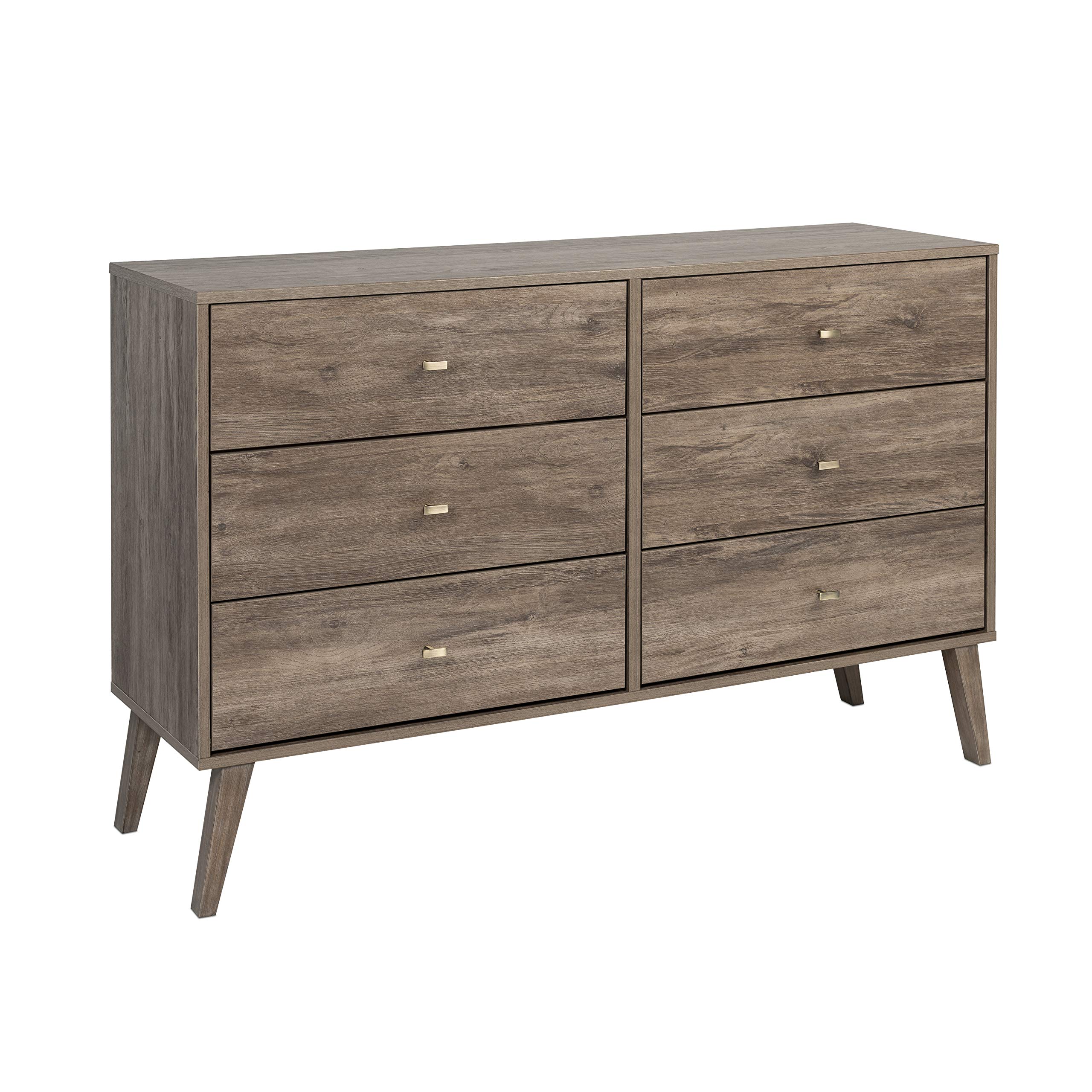 Prepac Milo 6-Drawer Dresser and 2-Drawer Tall Nightstand with Open Shelf - Drifted Gray - Modern Bedroom Furniture Set for Storage and Organization