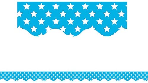 Aqua with White Stars Scalloped Border Trim - Decorative Scalloped Edge Bulletin Board Border for Classroom, Office, Party & Home Decor