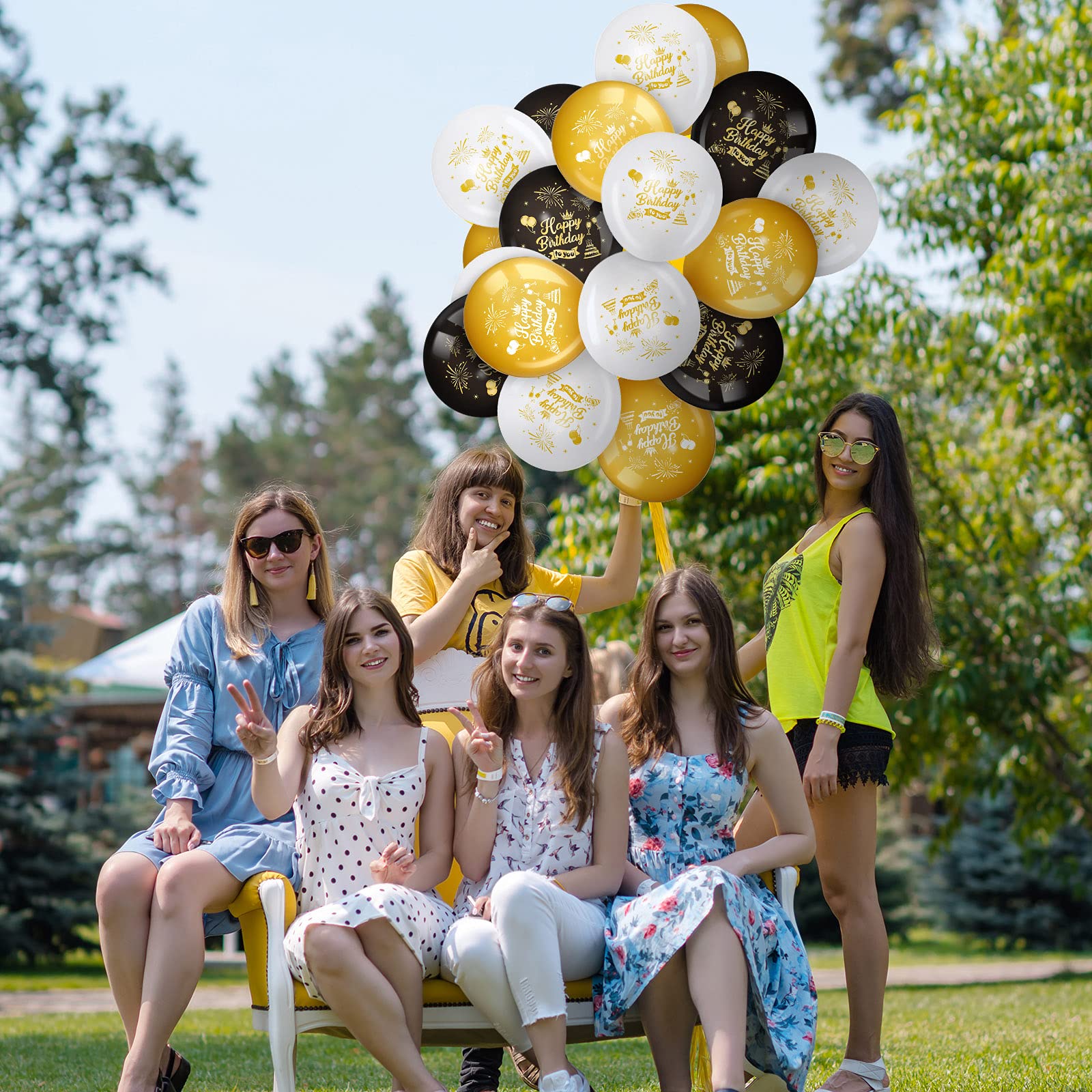45-Piece 12-Inch Happy Birthday Balloons Set - Black, Gold & White Latex Balloons for Birthday, Anniversary Parties - Indoor/Outdoor Decorations for Girls, Boys, Women & Men - Perfect for Home, Office & Event Celebrations