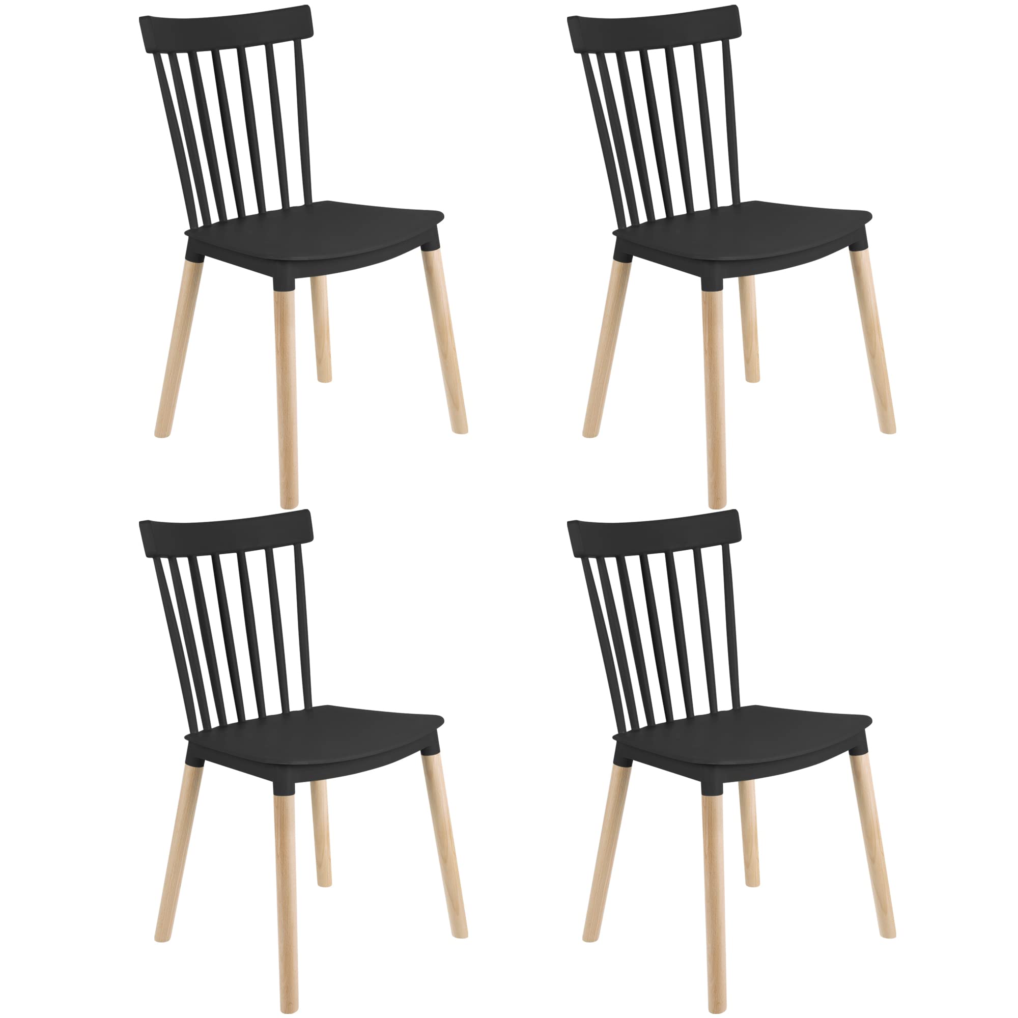 Modern Plastic Armless Dining Chairs with Wooden Legs - Set of 4 Contemporary Stackable Side Chairs for Kitchen, Dining Room, Restaurant, Cafe, Office & Home Decor - Perfect for Small Spaces and Modern Interior Design
