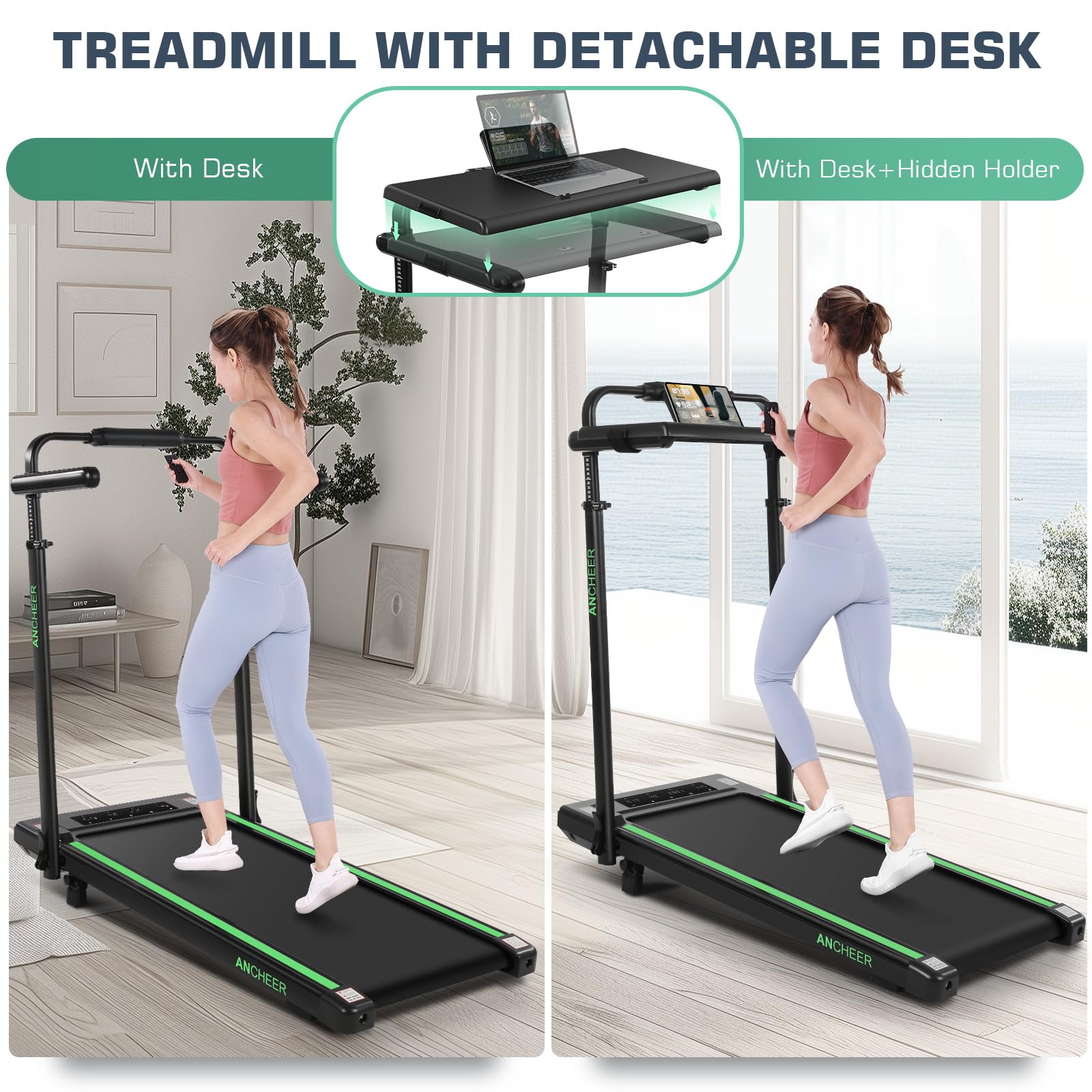 ANCHEER 4-in-1 Under Desk Treadmill with Incline & Adjustable Height - Foldable Walking Pad for Home Office, 300lbs Capacity, 3 Control Modes, No Installation Needed - Perfect for Small Spaces, Work from Home & Apartment Workouts
