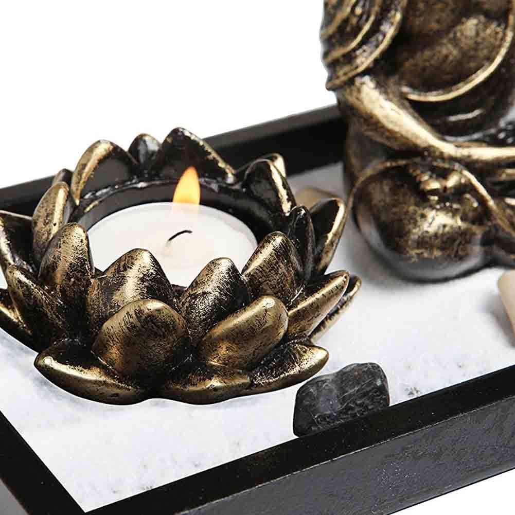 Zen Buddha Candle Holder - Wooden Feng Shui Statue with Sand Tray for Incense & Meditation | Home Decor Gift for Yoga Room, Office Desk & Spiritual Space