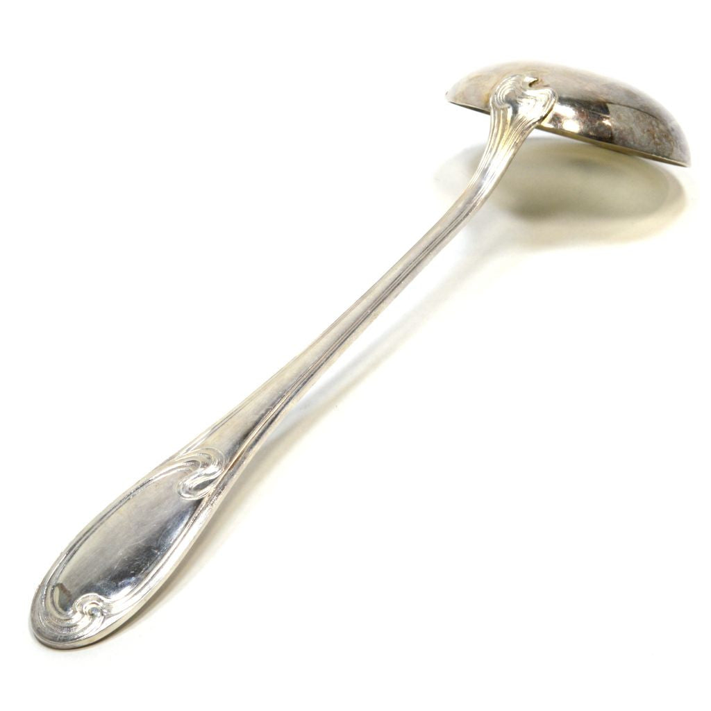 Vintage ERCUIS Silver Plated French Soup Ladle with Wave Pattern - Elegant Serving for Fine Dining & Special Occasions