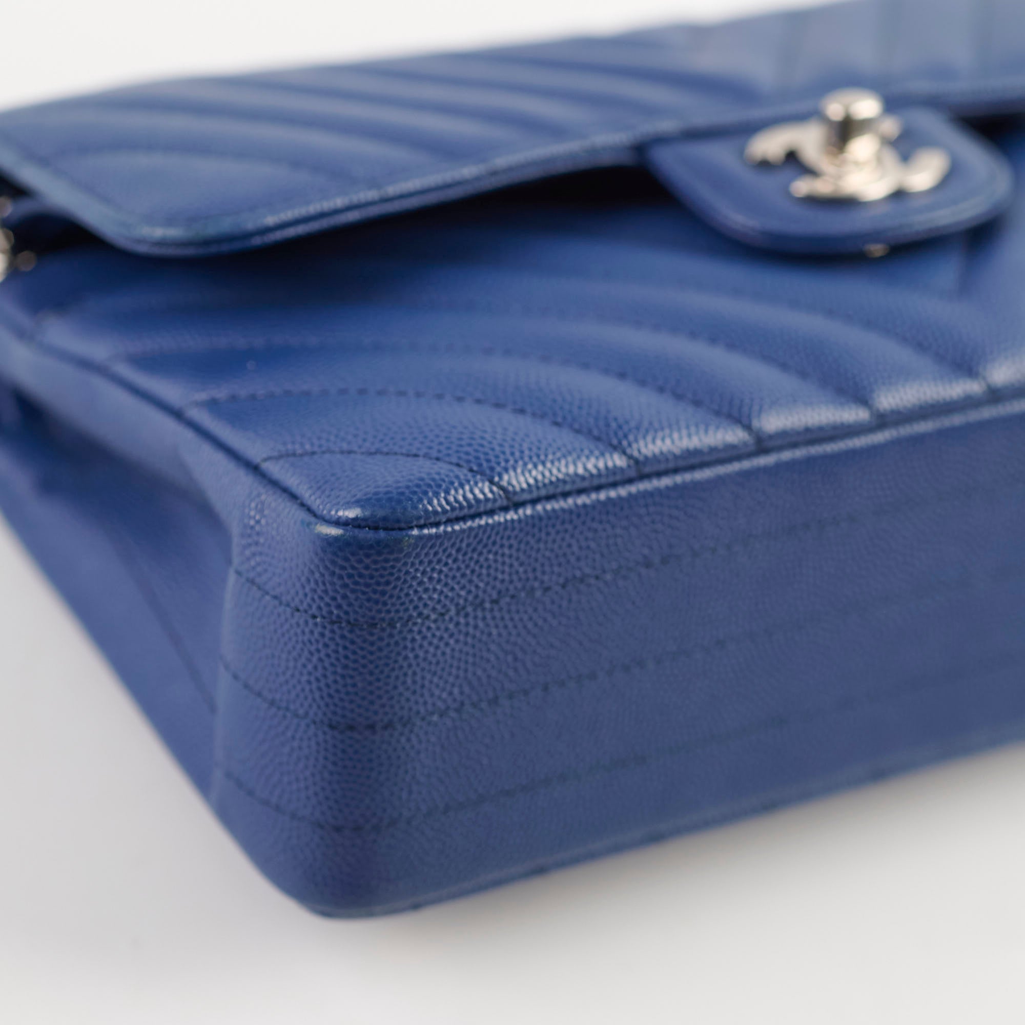 Chanel Caviar Leather Chevron Small Classic Flap Bag Blue 25cm - Luxury Designer Handbag for Women, Perfect for Evening Events & Special Occasions