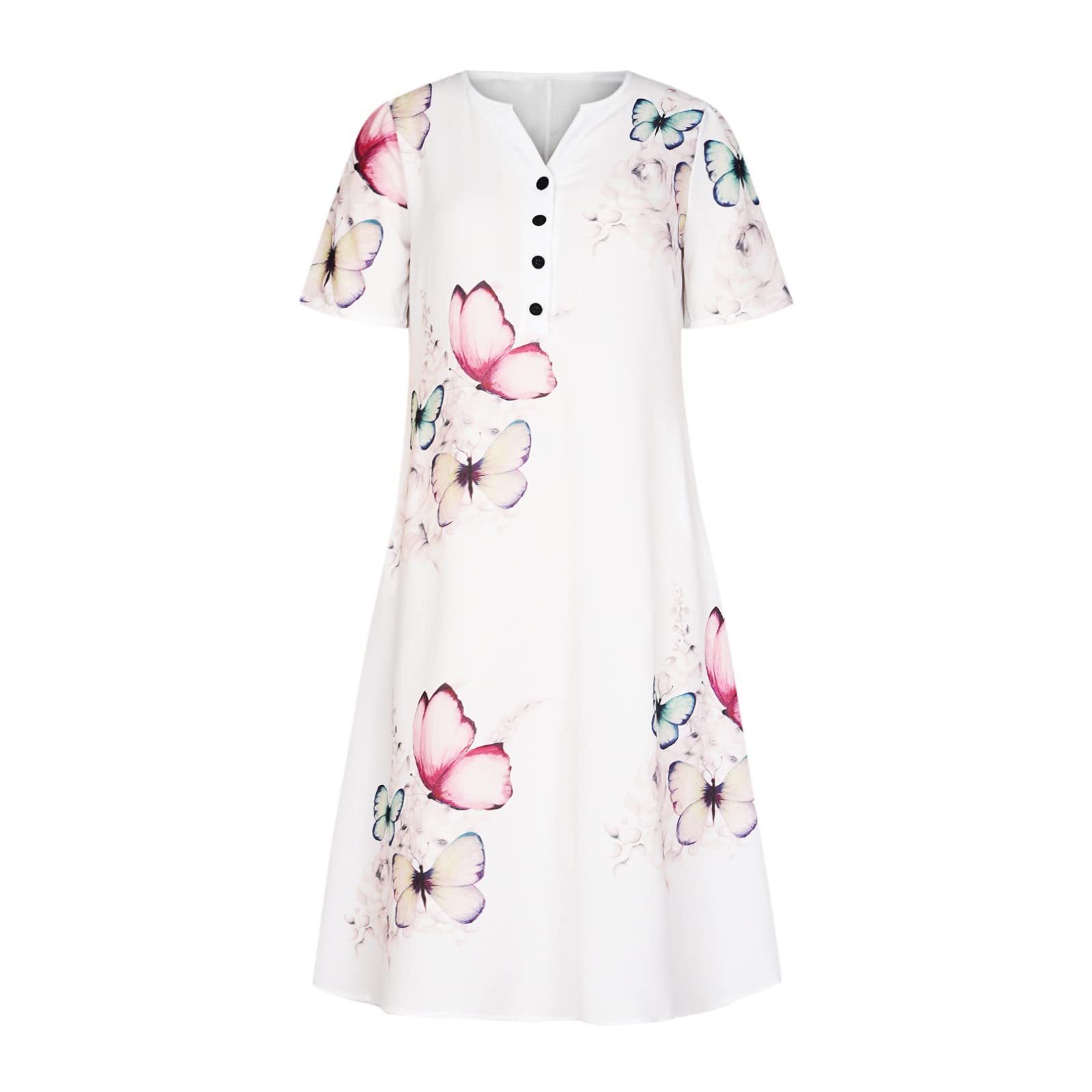 Women's Summer Casual Floral Boho Dress 2025 - Button Crewneck Plus Size Dress with Pockets | Perfect for Beach Vacations, Outdoor Picnics, and Summer Parties