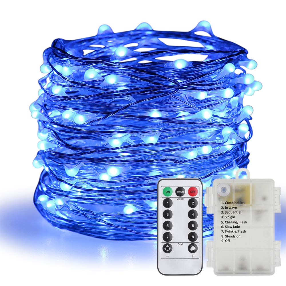 200 LED Battery Operated Waterproof Fairy String Lights with Remote - 66ft Silver Copper Wire Christmas Lights, 8 Modes & Timer - Perfect for Bedroom Decor, Wedding, Party, Garden & Outdoor Lighting (Blue)