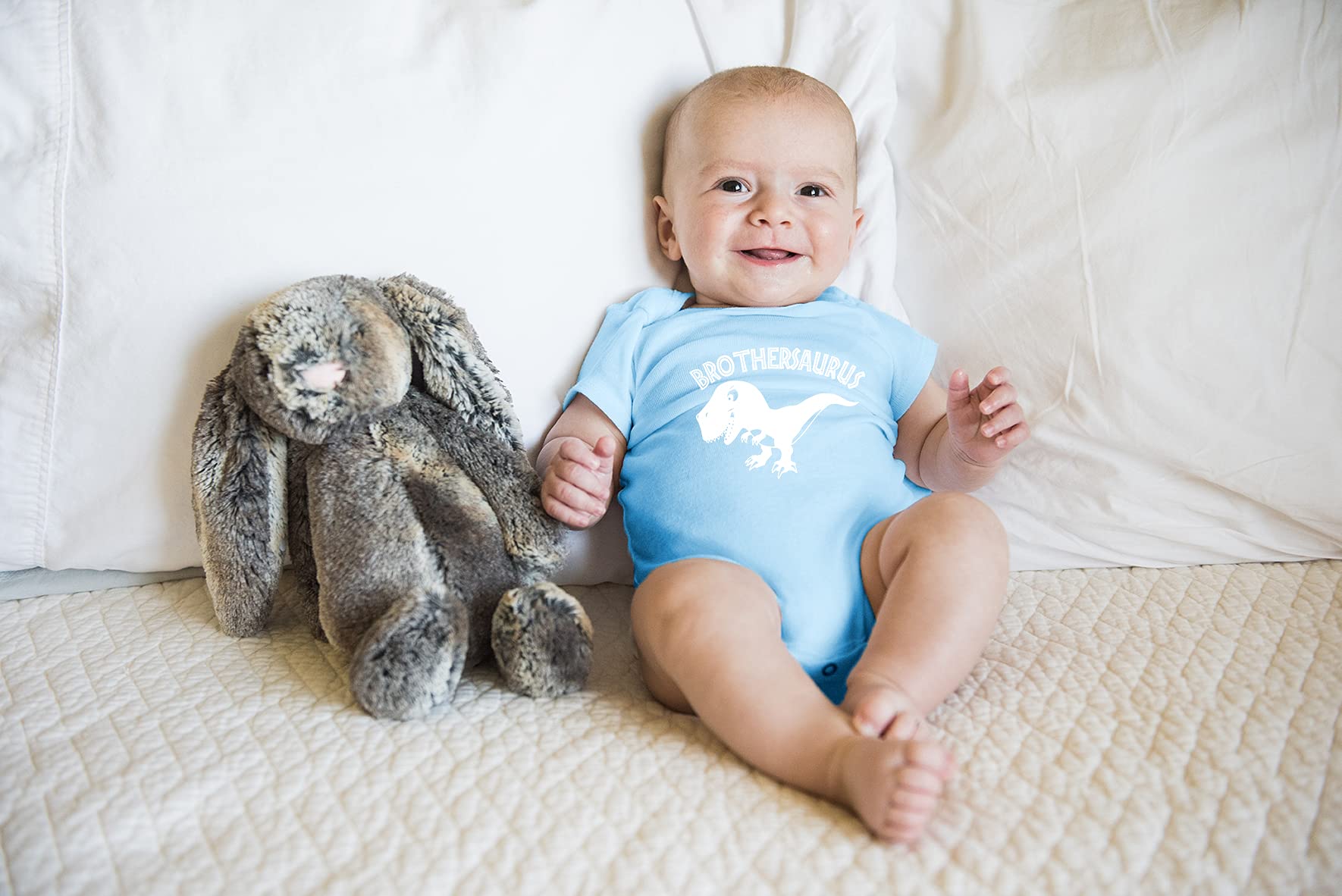 Brothersaurus Funny Baby Bodysuit - Cute Newborn Outfit for Boys & Girls (12 Months, Light Blue) - Perfect for Family Photos, Playdates & Everyday Wear