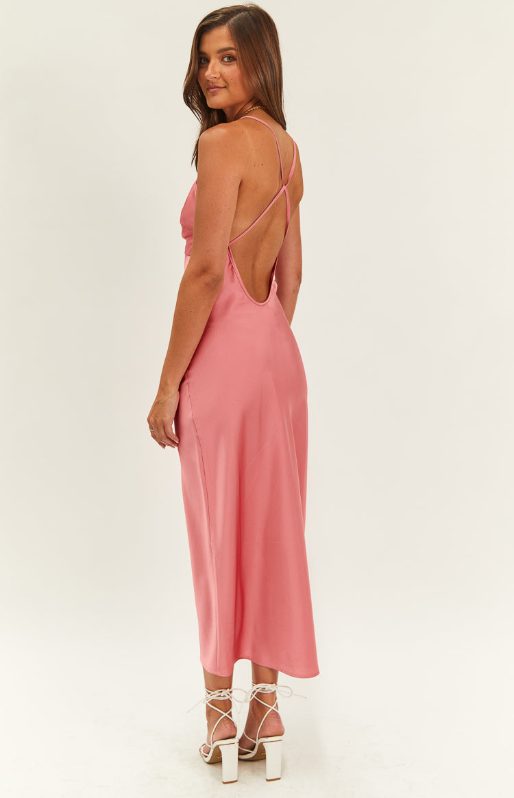 Elery Women's Pink Midi Dress - Flowy A-Line Summer Dress with Short Sleeves for Casual Wear, Date Night & Office Outfits