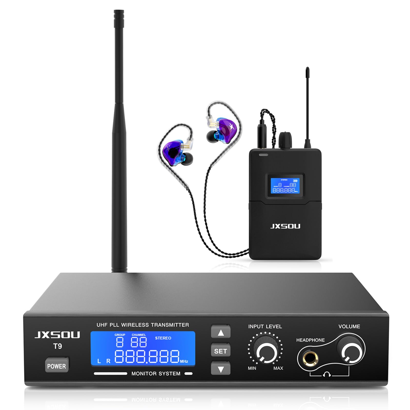 Professional Wireless In-Ear Monitor System - UHF PLL 550-580MHz with Selectable Frequency | Stereo IEM System with High-Quality Earphones for Studio Recording, Stage Performances & Live Concerts | Perfect for Musicians, DJs, and Audio Engineers