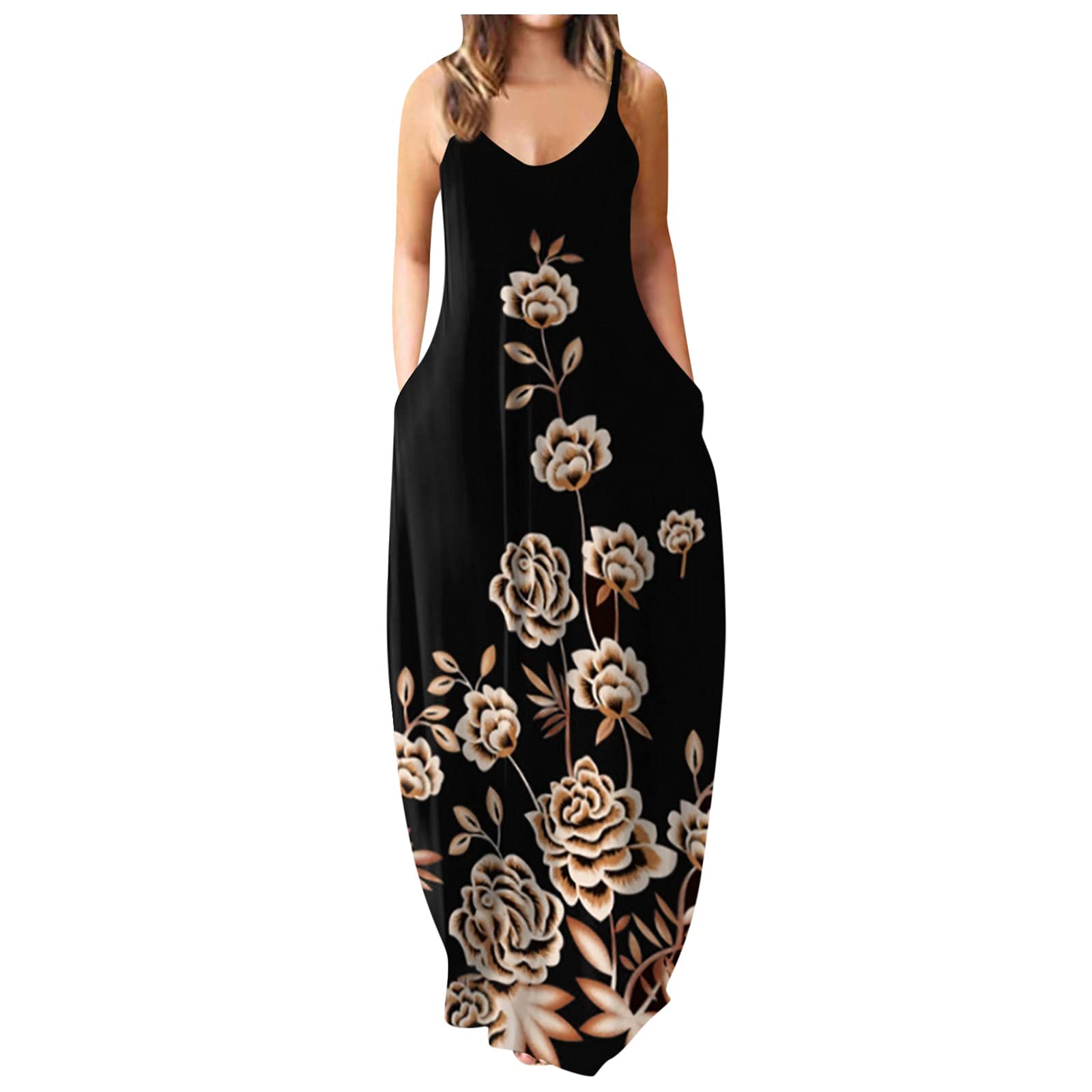 Women's White Sling Print Casual Sleeveless Dress with Pockets - Loose Fit Summer Fashion Dress for Beach, Vacation & Outdoor Parties