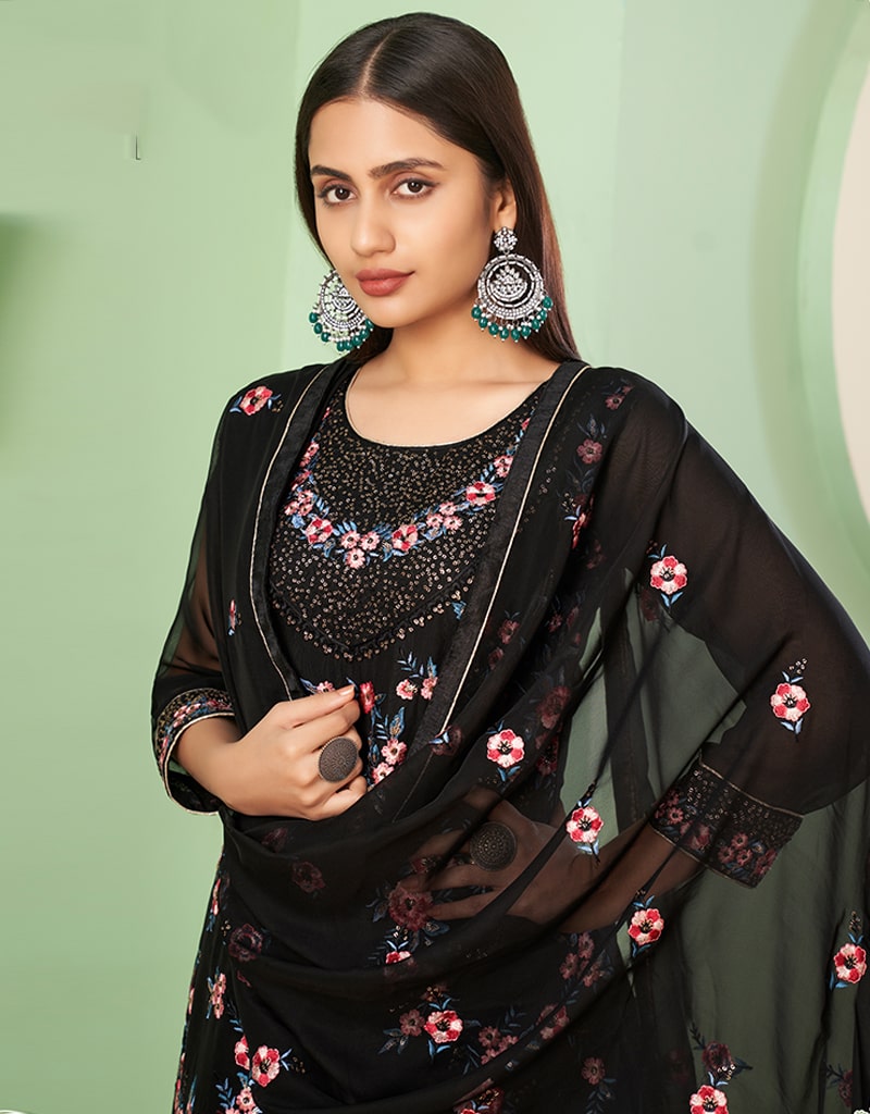 Elegant Black Palazzo Style Suit in Georgette Fabric - Perfect for Office Wear, Formal Events & Evening Occasions