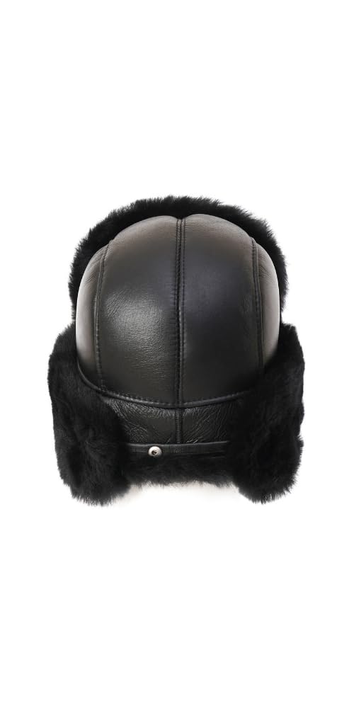 Ushanka Aviator Trapper Hat for Men & Women - Genuine Sheepskin Leather Russian Winter Hat with Ear Flaps - Warm Fur Lined Soviet Style Hat for Cold Weather - Perfect for Skiing, Snowboarding & Outdoor Winter Activities 2024