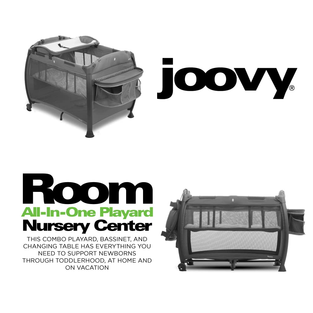Joovy Room-Playard Portable Baby Playpen with Removable Bassinet & Changing Table - Charcoal Gray | Nursery Center for Newborns & Toddlers | Perfect for Home, Travel & Daycare Use