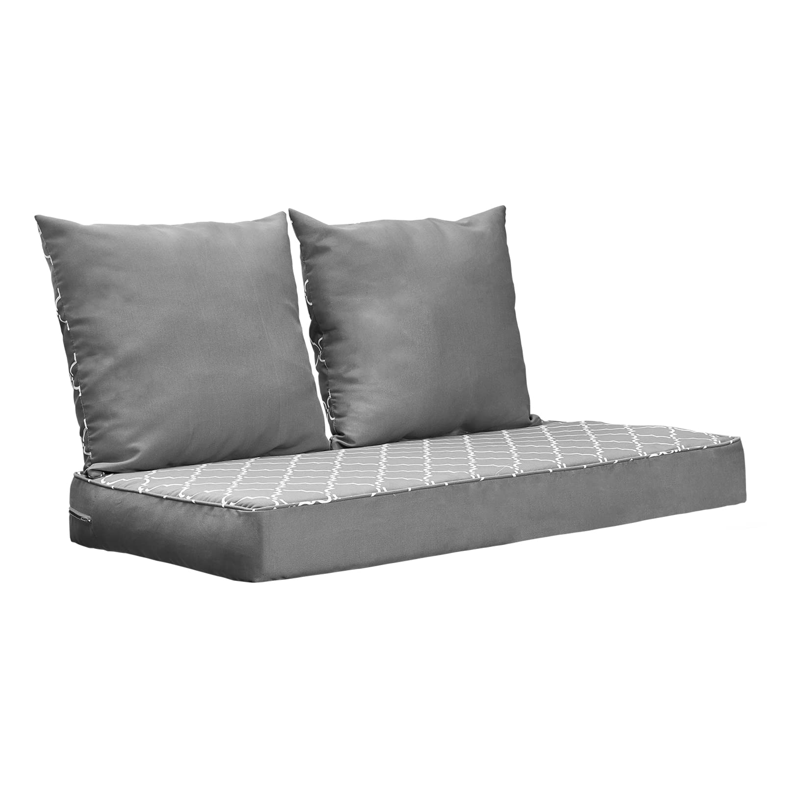 24×48 Inch Indoor Outdoor Loveseat Cushion Set - 3-Piece Gray Patio Furniture Replacement Cushions with Removable Cover for Deep Seating Bench | Perfect for Backyard, Deck, Poolside & Sunroom Relaxation