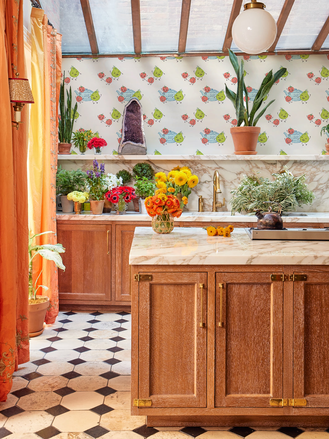 Lingua Franca 'Life is a Banquet Toss' Green Wallpaper - Perfect for Dining Rooms, Kitchens & Home Decor