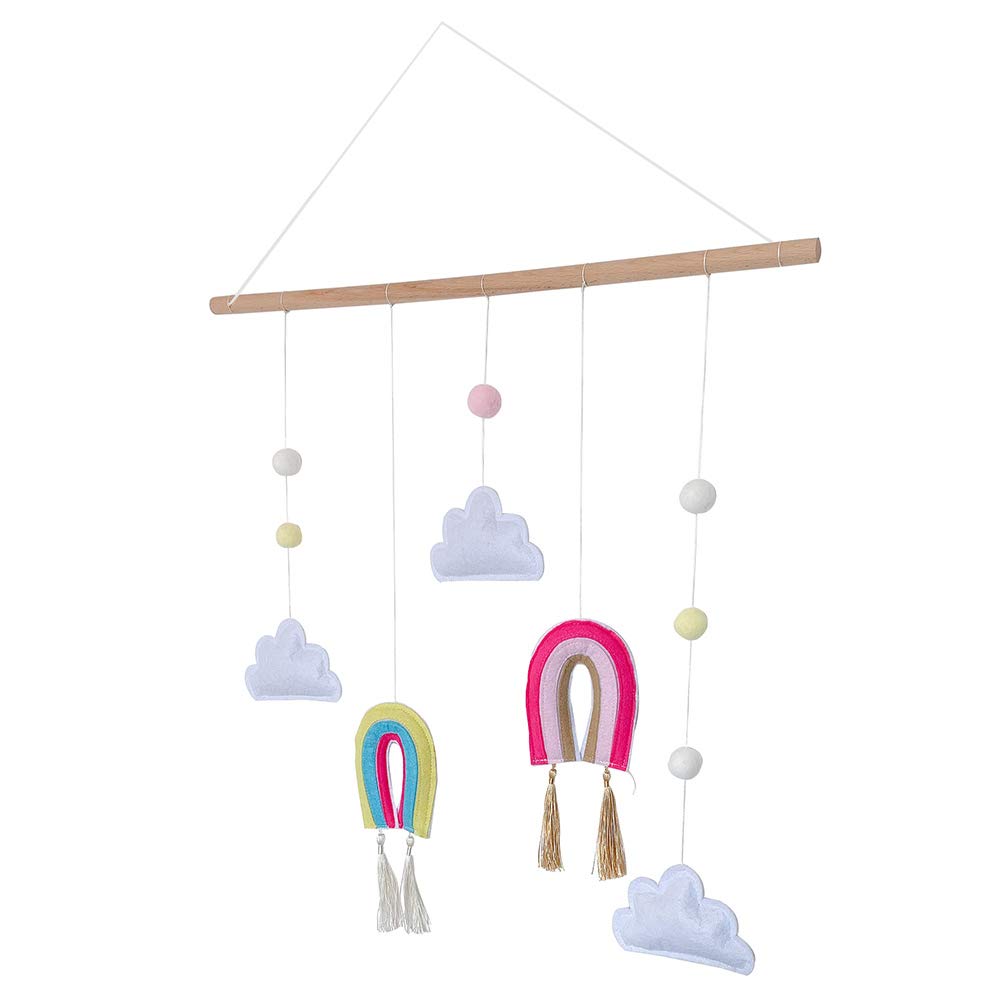 Rainbow Crabstick Hanging Decor with Tassels - Felt Pendant Cloud Design Wall Hanging for Home, Bedroom, Nursery & Office Decor - Perfect for Boho, Kids Room & Party Decorations