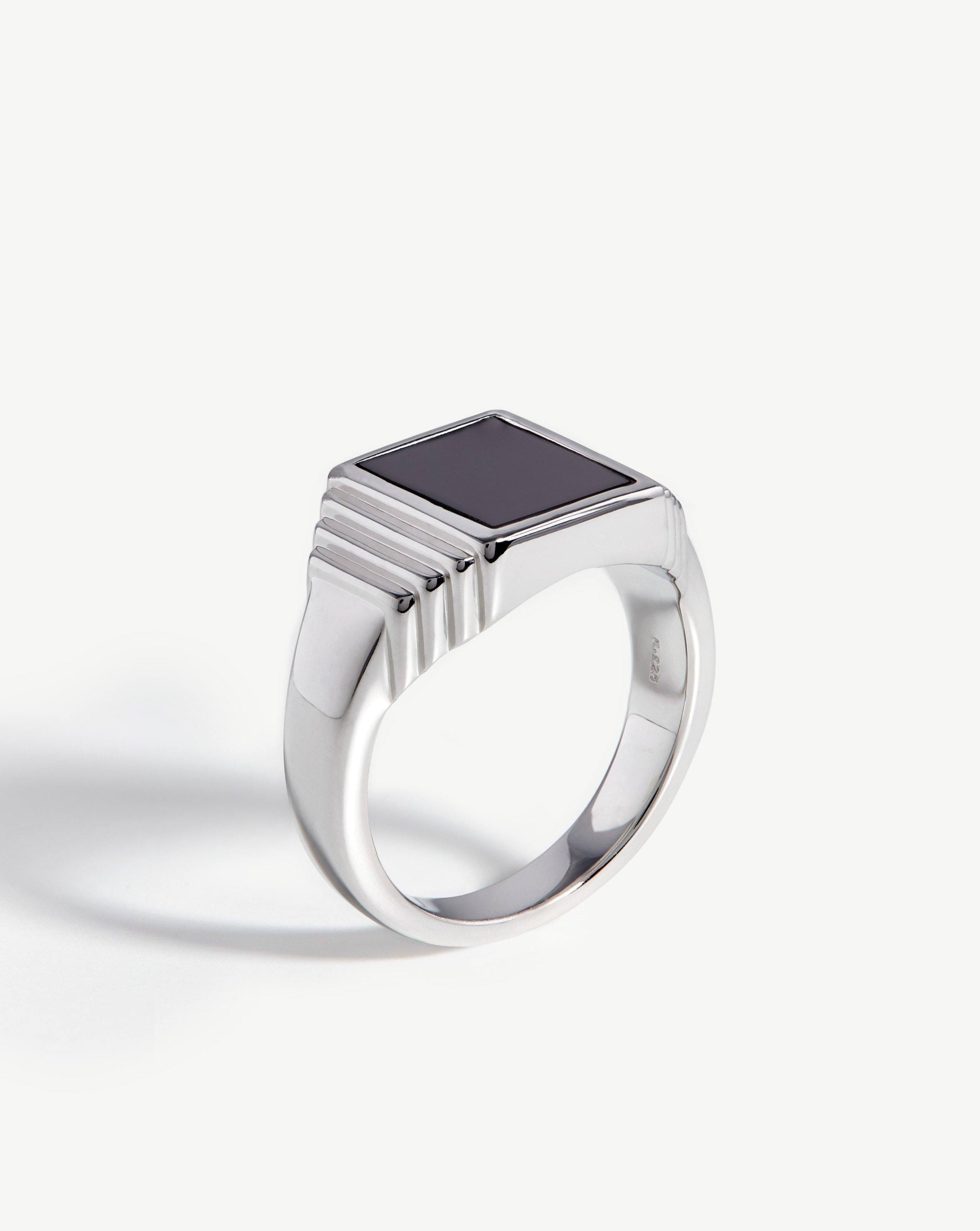 Fused Ridge Signet Ring for Men & Women - Sterling Silver with Black Spinel Gemstone | Elegant Jewelry Gift for Weddings, Engagements & Everyday Wear