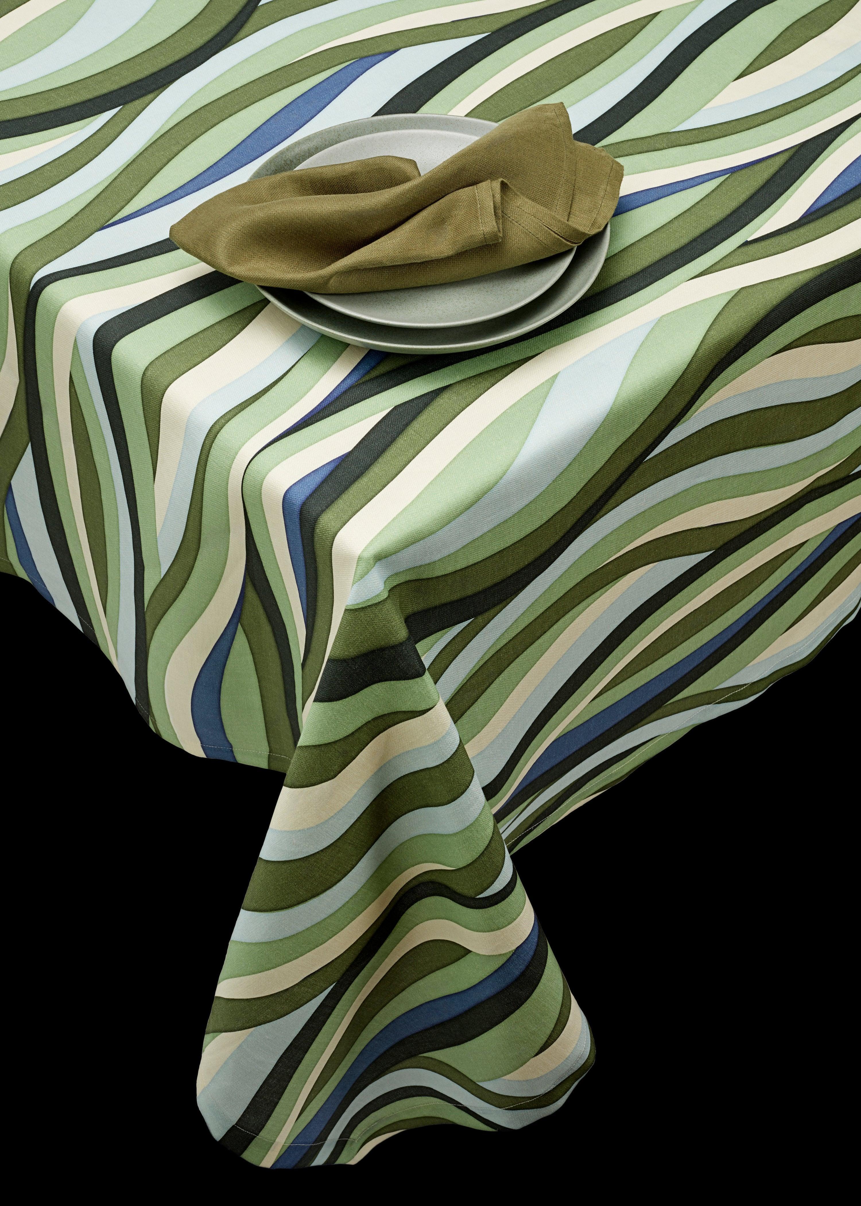 Premium Linen Sateen Tablecloth - Blue & Green Landscape Design for Dining Room, Kitchen, or Outdoor Picnic Table Decor