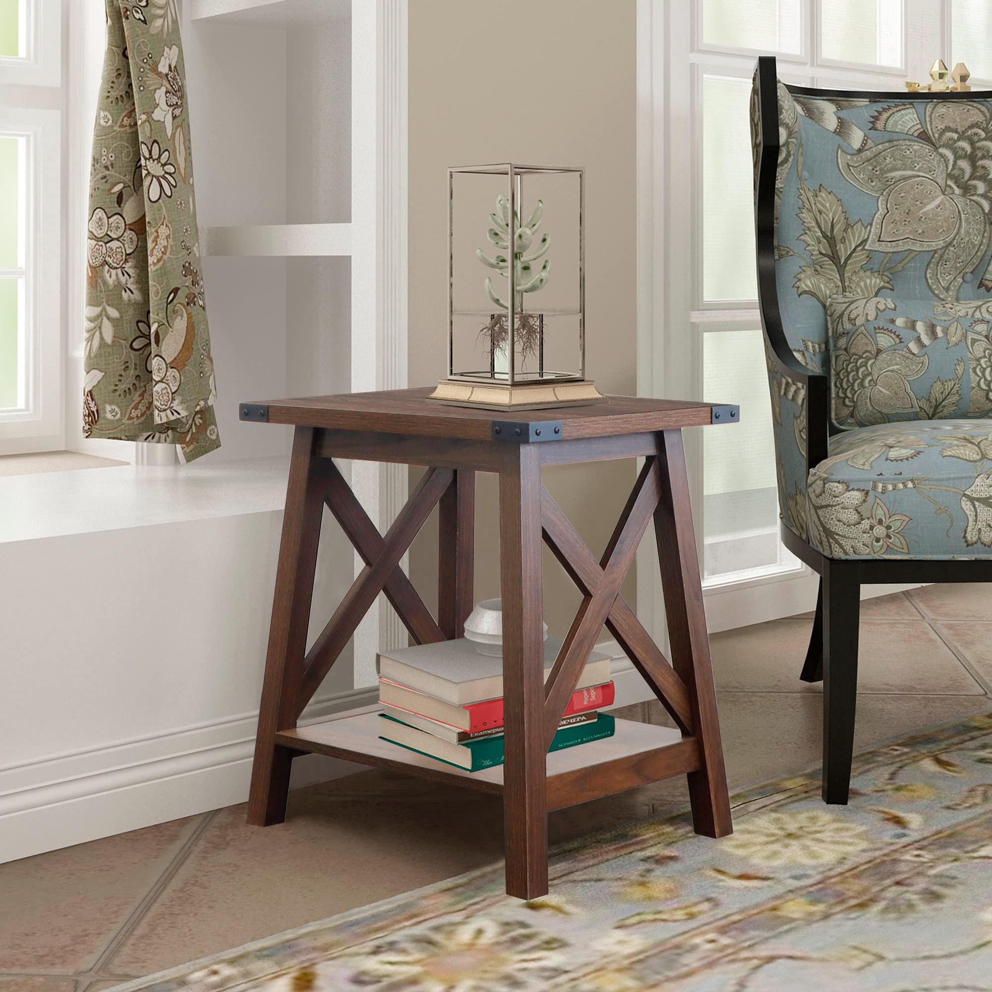 Rainbow Sophia Side Table - 2-Tier Wood End Table for Living Room & Bedroom - Farmhouse Nightstand with Storage - Dark Walnut Finish - Perfect for Small Spaces, Home Decor & Accent Furniture