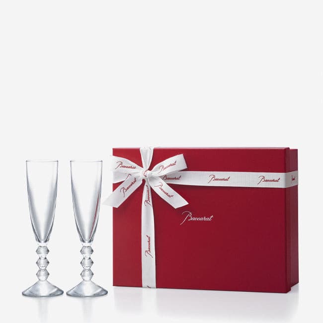 Baccarat Crystal Vega Champagne Flutes Set of 2 - Elegant Glassware for Weddings, Parties & Special Occasions