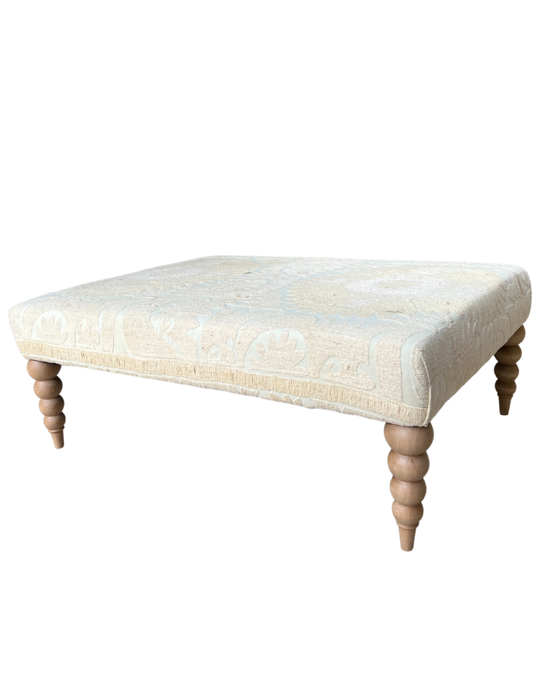 Handmade Suzani Ottoman Pouf - Boho Chic Footstool with Vintage Floral Embroidery - Perfect for Living Room, Bedroom, or Nursery Decor