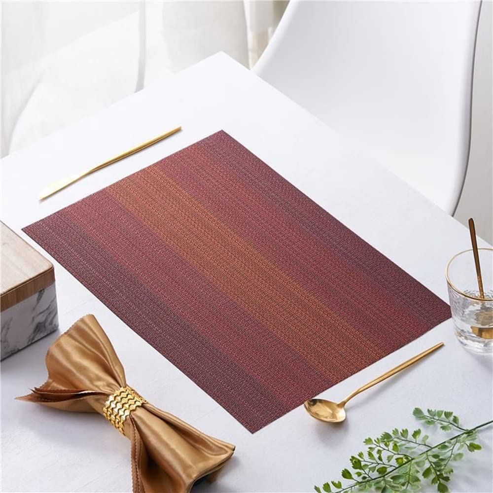 Washable PVC Table Placemats Set - 6 Woven Vinyl Dining Mats + 1 Table Runner in Wine Red | Waterproof & Durable for Everyday Meals, Dinner Parties & Holiday Decor