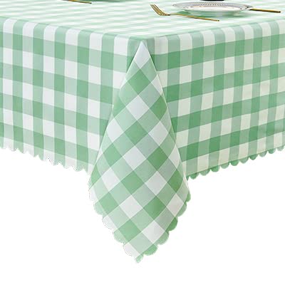 Gingham Light Green-scalloped-yarn Dyed-tablecloth