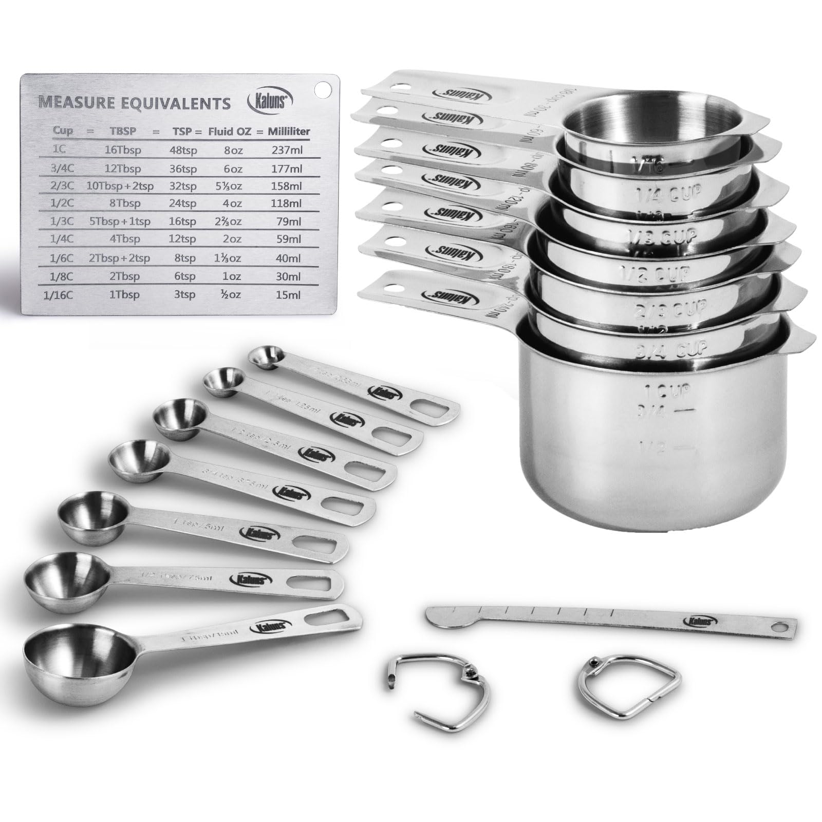 Premium 16-Piece Stainless Steel Measuring Cups and Spoons Set with Leveler & Measurement Card - Heavy Duty, Heat & Rust Resistant - Perfect for Baking, Cooking, and Kitchen Measurements