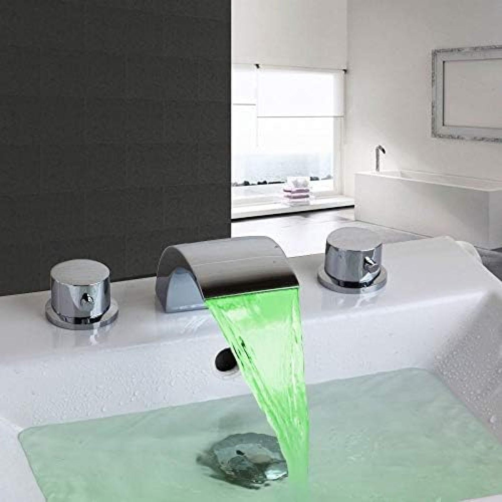 CRJUS 3-Piece Waterfall Bathroom Faucet Set - Bathtub, Basin & Sink Mixer Tap with Modern Water Flow Design for Lavatory | Perfect for Home Renovation, Hotel Upgrades & Spa Bathroom Installations