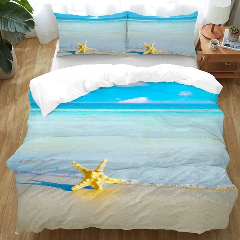 Beach Please Bedding Set - Soft Coastal Themed Comforter & Sheet Set for Beach House, Guest Room or Vacation Home Decor