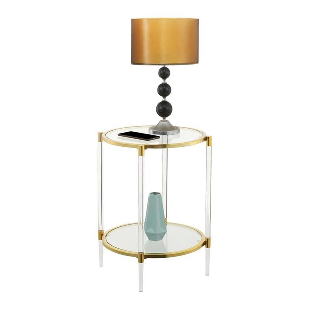 Pemberly Row Two-Tier Modern Glass End Table - Clear & Gold Finish | Perfect for Living Room, Bedroom, or Office Decor