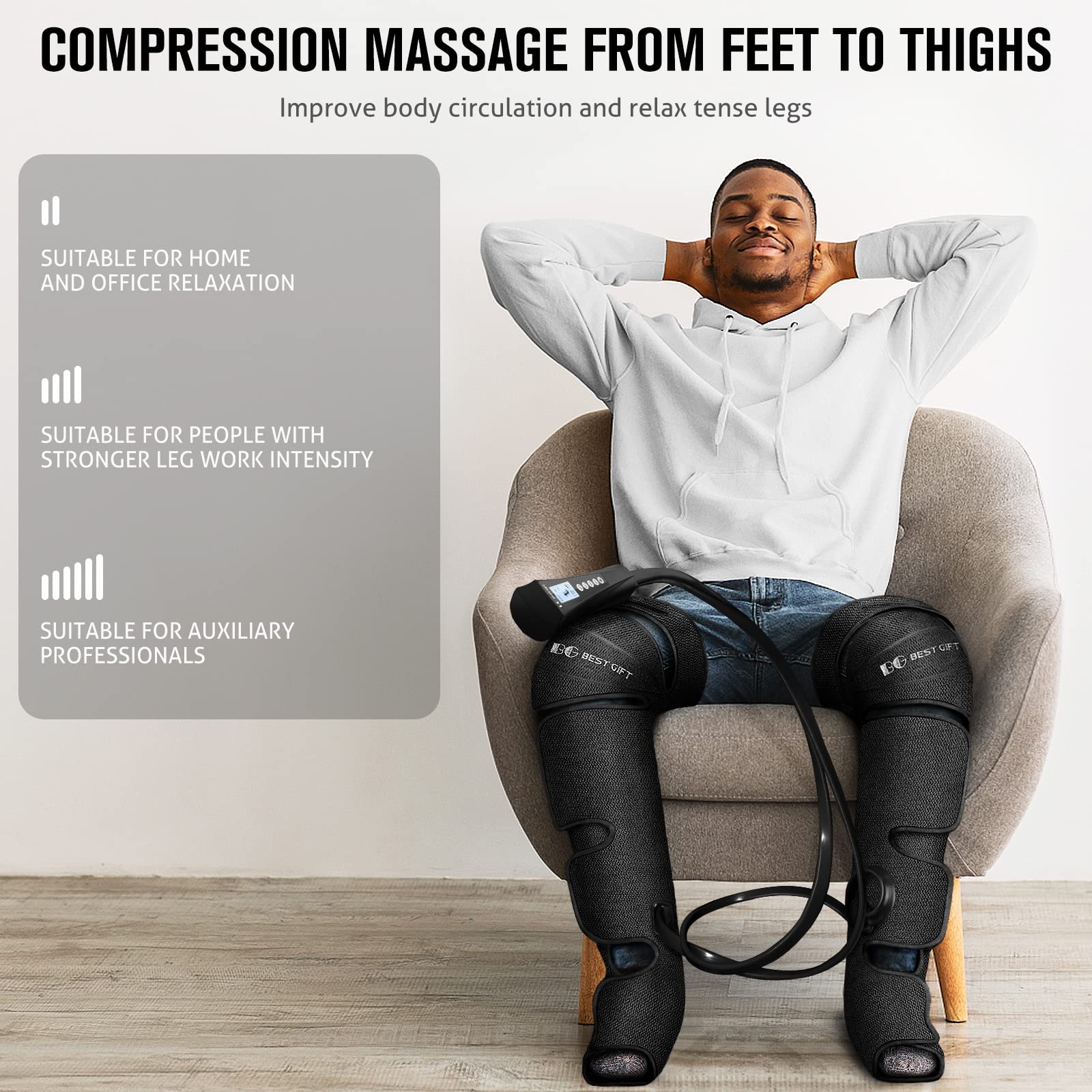 Premium Air Compression Leg Massager with Heat - Best Gift for Men, Women, Parents & Loved Ones - Relieves Muscle Fatigue in Feet, Legs, Calves, Thighs & Knees - Perfect for Christmas, Mother's Day, Father's Day - Ideal for Home Use, Office Relaxation & Post-Workout Recovery