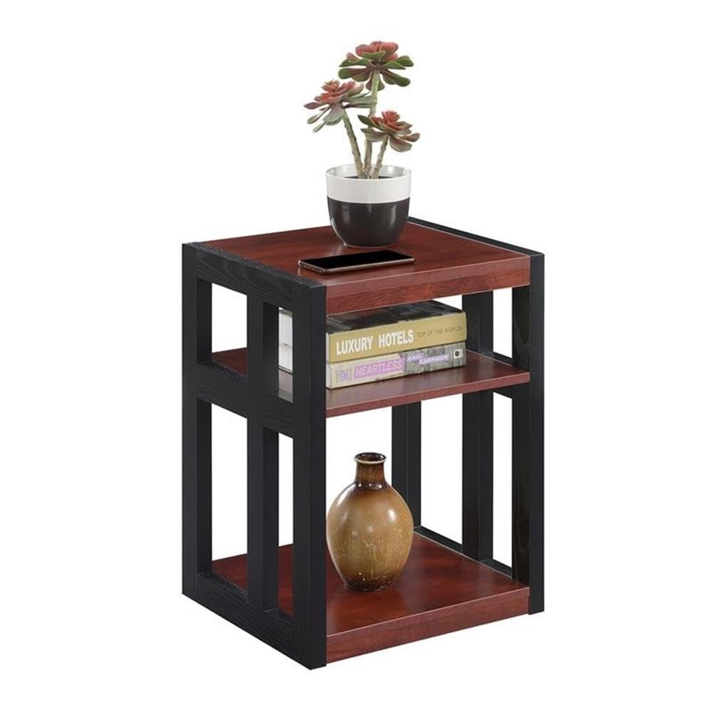 Stylish Warm Cherry Wood End Table with Shelves - Set of 2 for Living Room, Bedroom & Office Decor