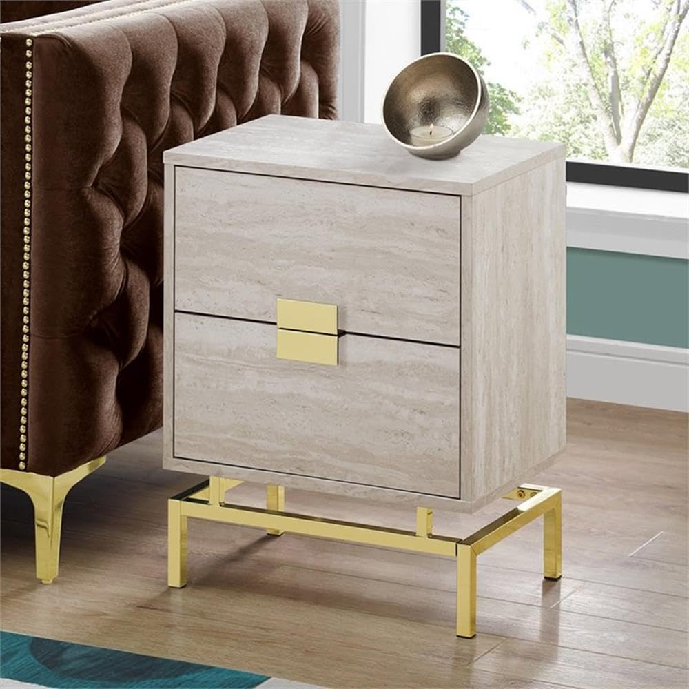 Home Square 2-Piece Beige & Gold Accent End Table Set with Storage - Perfect for Living Room, Bedroom, or Office Decor