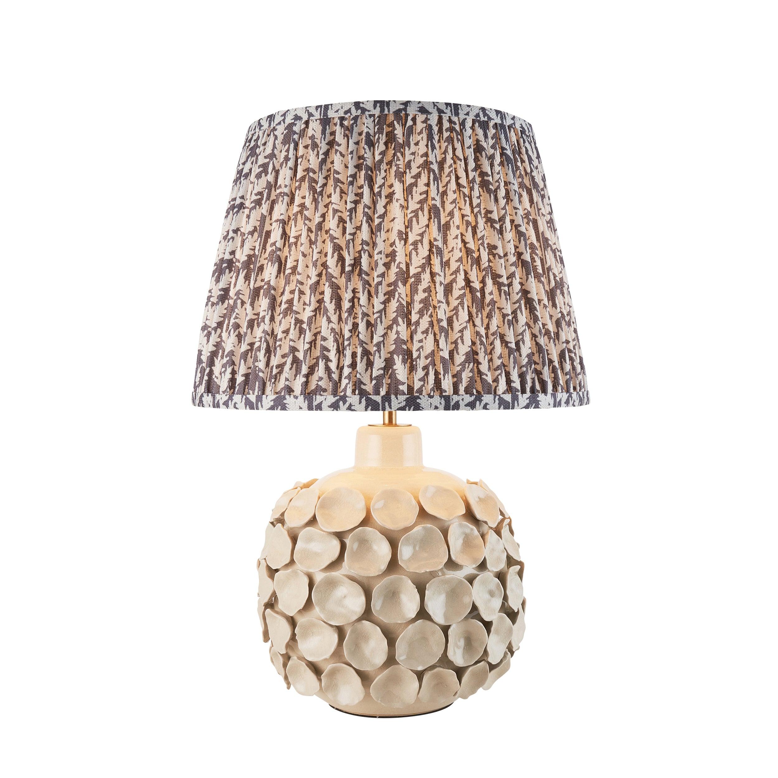 Borello Ivory Ceramic Table Lamp with 35cm Pearl Grey Leaf Shade - Elegant Home & Office Lighting for Bedroom, Living Room, and Study Desk Decor