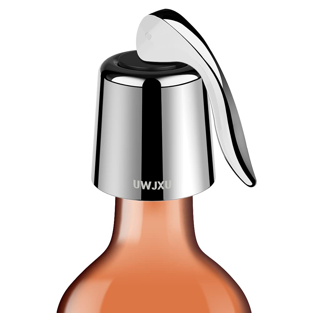 Premium Stainless Steel Wine Saver Bottle Stopper with Silicone Seal - Reusable Expanding Beverage Plug for Wine, Champagne & Liquor Bottles - Keeps Wine Fresh for Days - Perfect for Home Bars, Parties & Restaurants (Silver, 1-Pack)