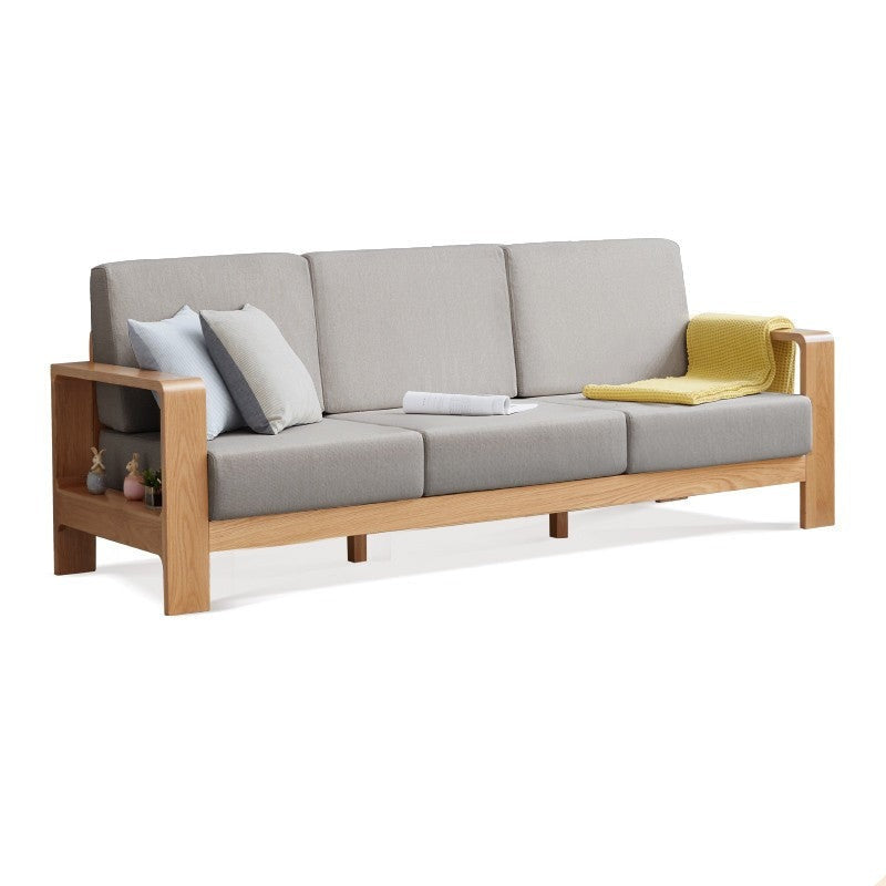 Oak Solid Wood Modern Fabric Sofa - Contemporary Living Room Furniture for Small Spaces & Apartments | Durable & Stylish Home Decor
