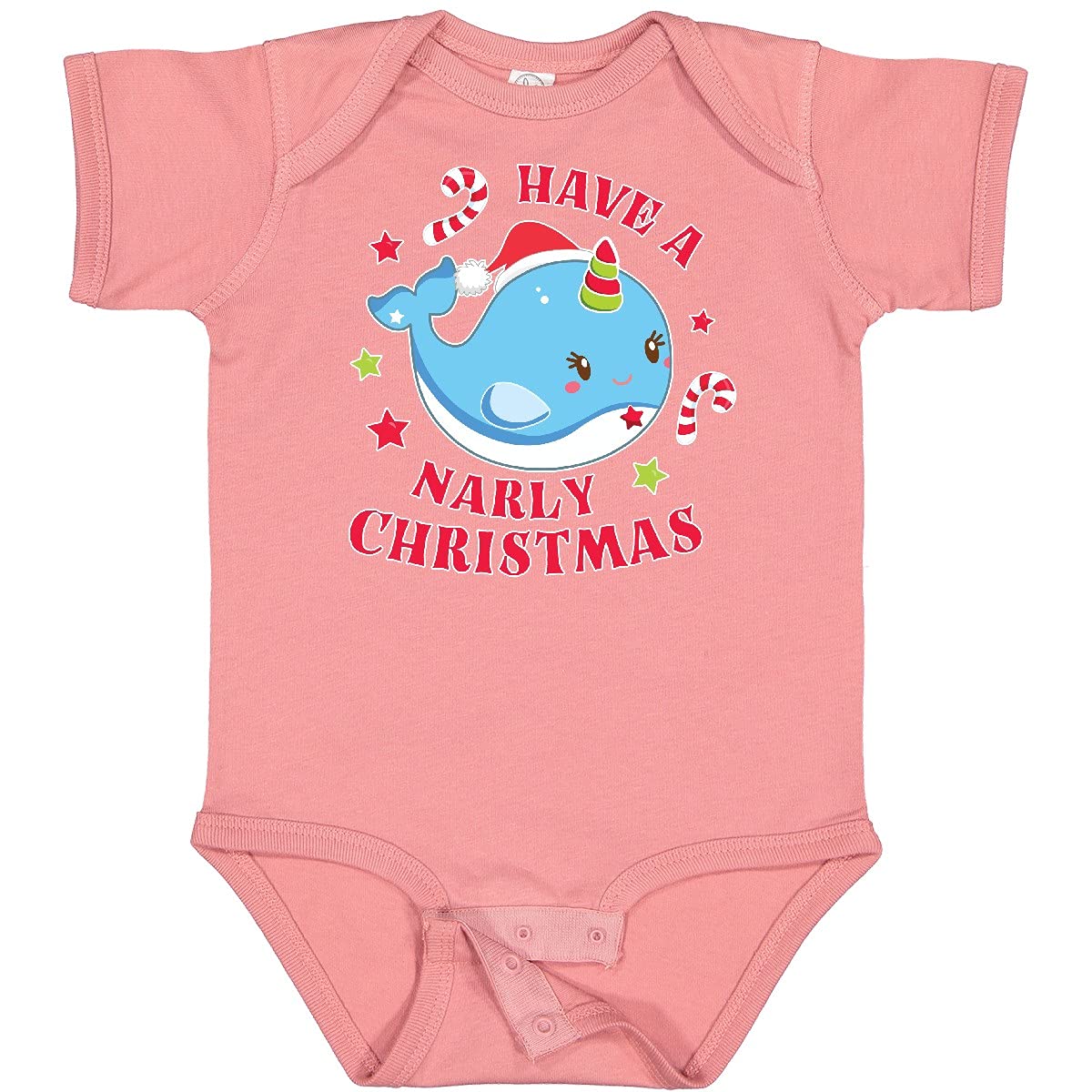 Inktastic Cute Blue Narwhal & Candy Christmas Baby Bodysuit - Holiday Outfit for Infants & Toddlers | Perfect for Christmas Photos, Family Gatherings & Festive Celebrations