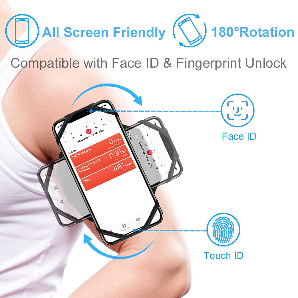 Rotatable Running Armband for iPhone 16 15 14 13 12 Pro Max Plus & Samsung Galaxy S25 S24 S23 S22 Ultra Note - Adjustable Phone Holder with Headset Pocket - Perfect for Jogging, Gym Workouts & Outdoor Activities (Black)