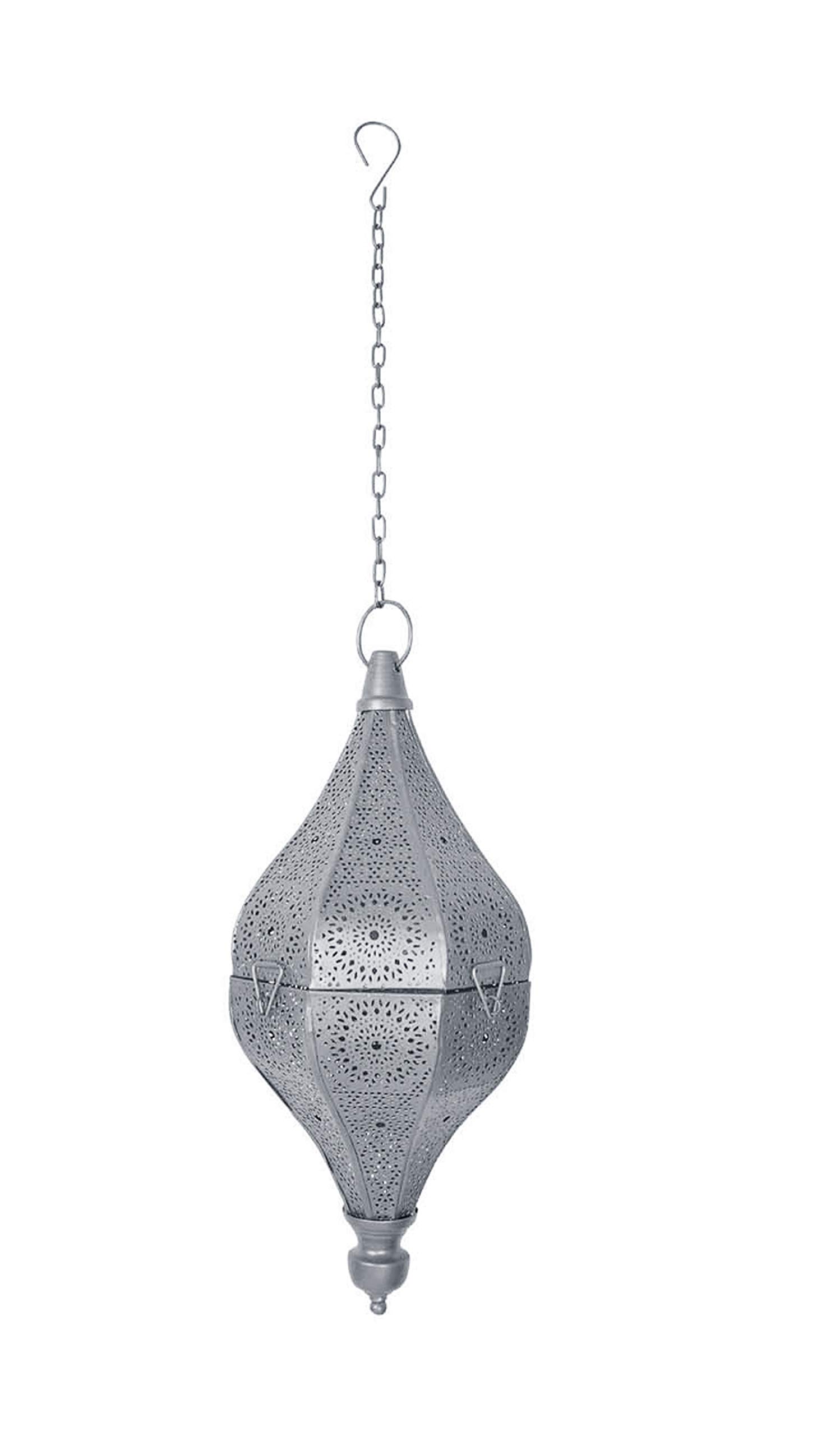 Indian Moroccan Mosaic Plug-in Chandelier - Silver Hanging Ceiling Pendant Light for Dining Room, Bedroom & Living Room Decor
