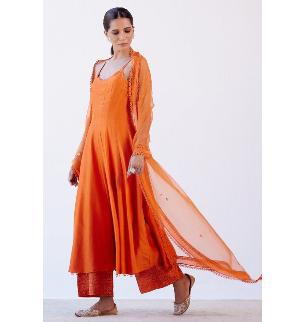 Orange Cotton Silk Anarkali Suit for Women - Elegant Indian Ethnic Dress for Parties, Weddings & Festivals | Bollywood Inspired Outfit