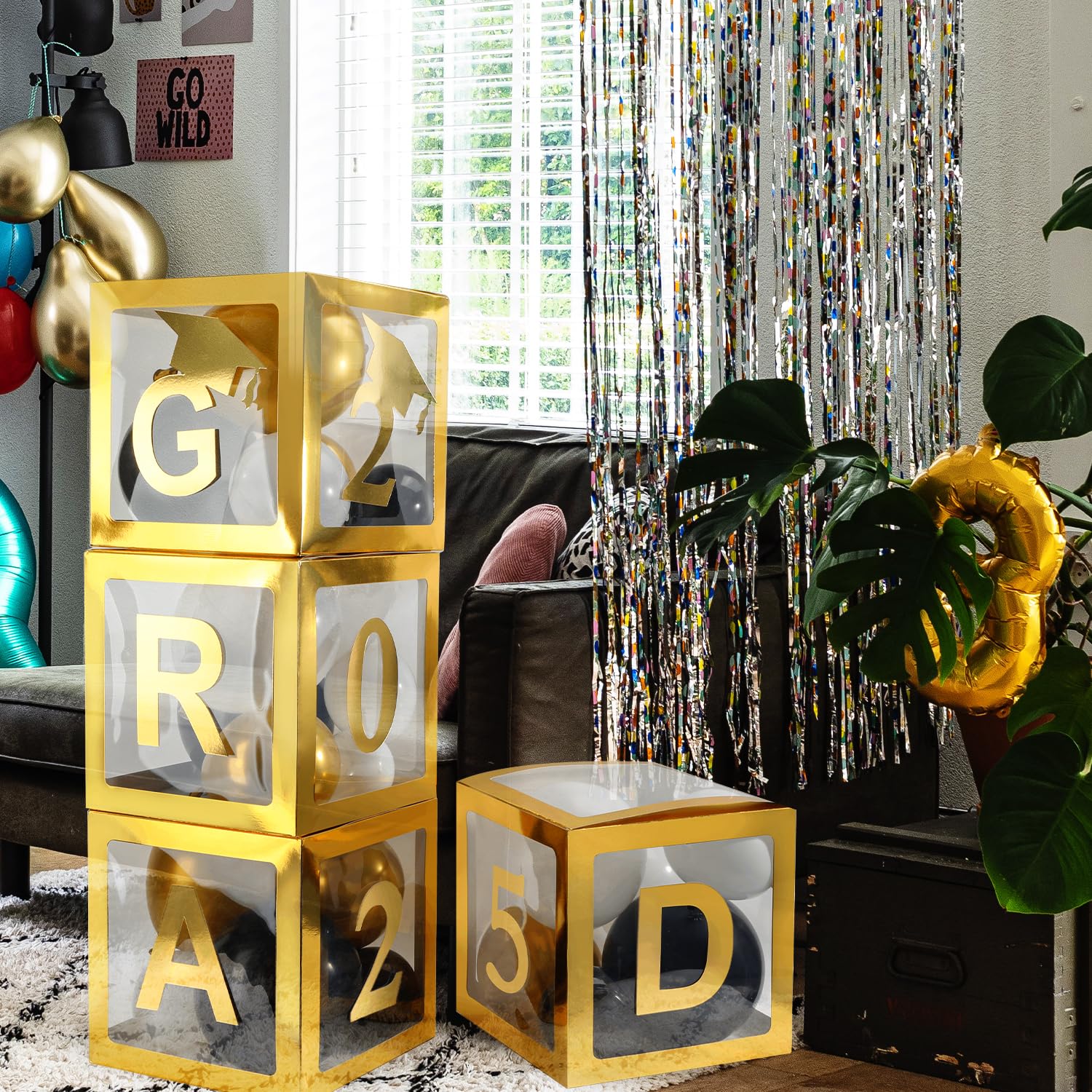 Fonder Mols 2025 Graduation Balloon Boxes - Gold Graduation Party Decorations for High School, College & Kindergarten - Class of 2025 Party Supplies (No Balloons Included) - Perfect for Graduation Ceremonies, Photo Backdrops & Celebration Decor
