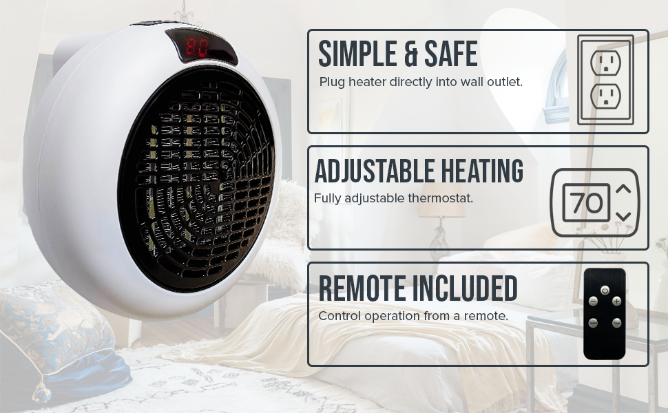 Insta Heater - Portable Electric Space Heater with Adjustable Thermostat | Fast Heating for Home, Office & Bedroom | Energy Efficient Plug-in Heater for Winter