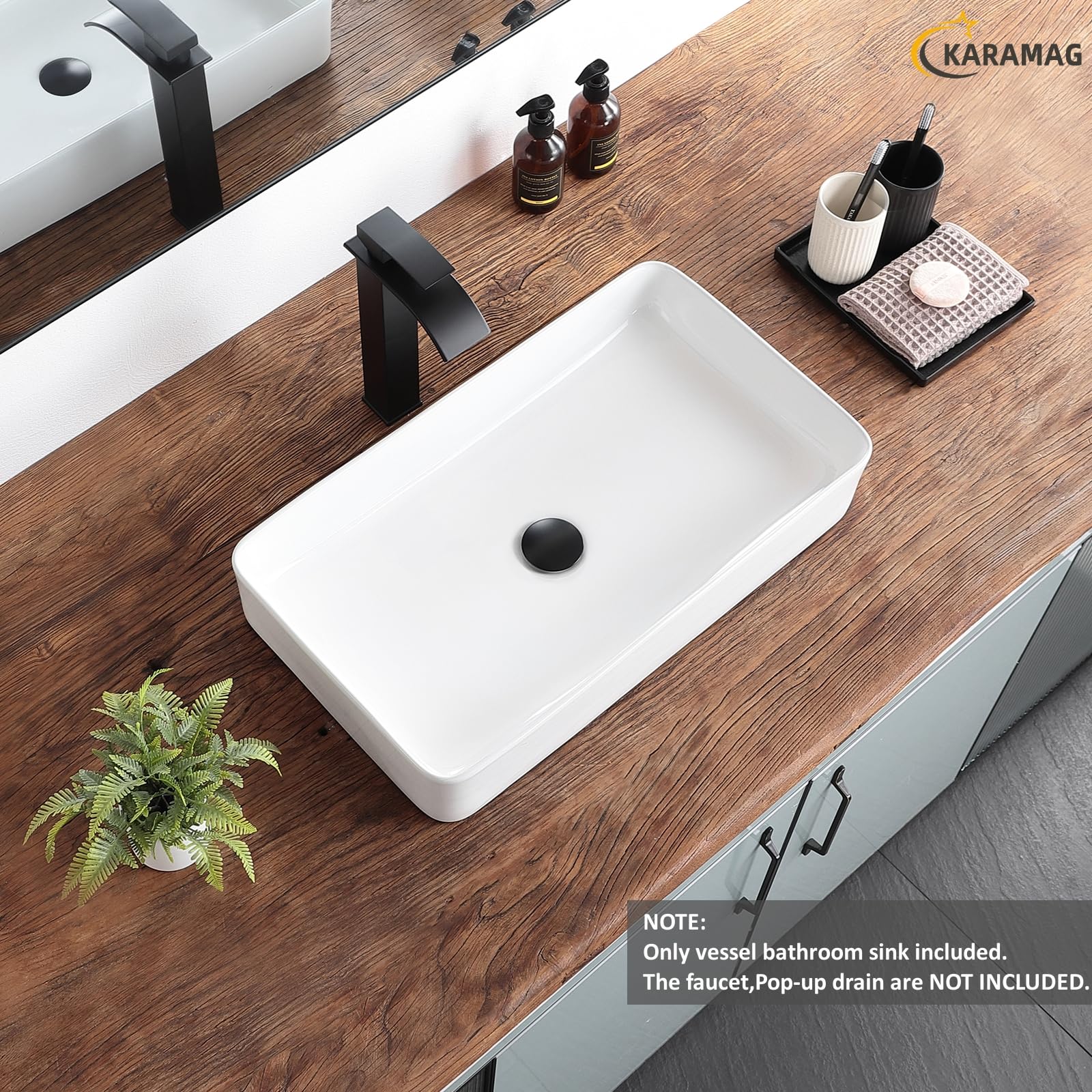White Ceramic Vessel Sink 24x14 Inch - Rectangular Above Counter Bathroom Sink Bowl for Vanity, Powder Room & Modern Bath Decor - Durable Porcelain Small Sink for Contemporary Homes & Luxury Hotels