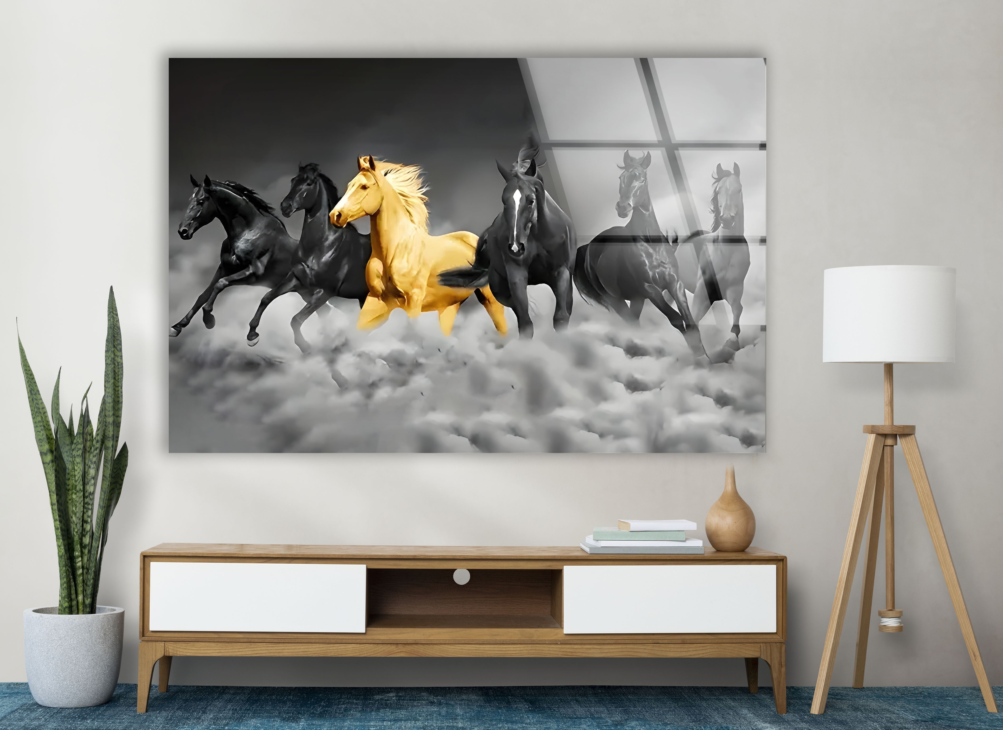 Elegant Black & Golden Horse Glass Wall Art - Handmade Modern Home Decor for Living Room, Bedroom & Office - Perfect Gift Idea for Housewarming & Holidays
