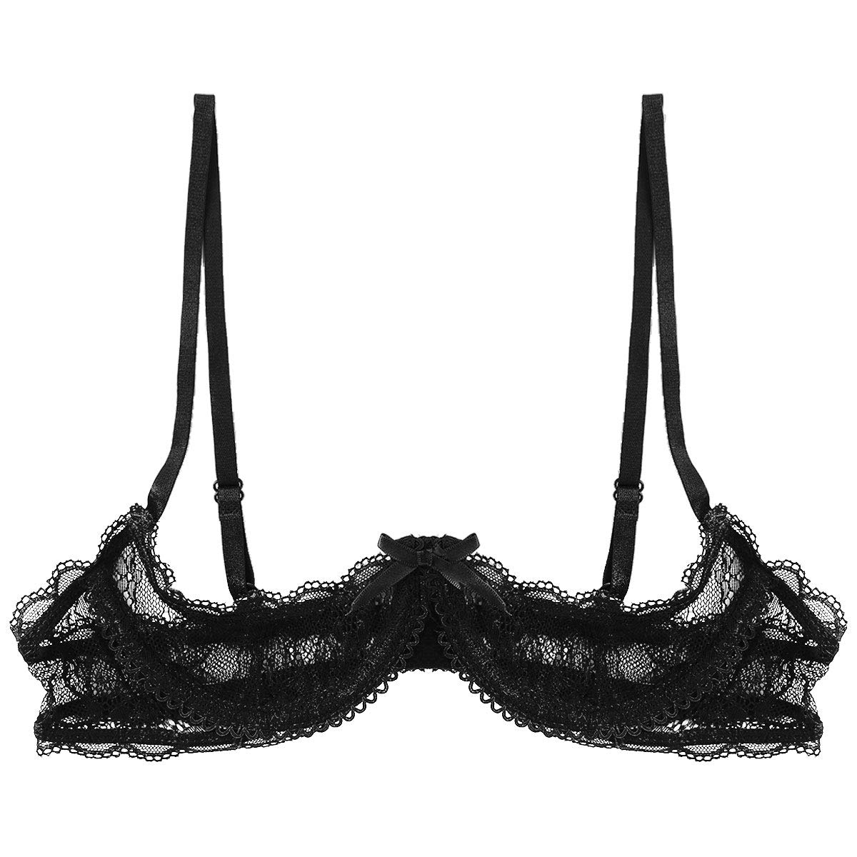 Women's Mesh Sheer Lace Bralette - 1/4 Cup Push Up Underwire Shelf Bra Top for Everyday Wear & Layering