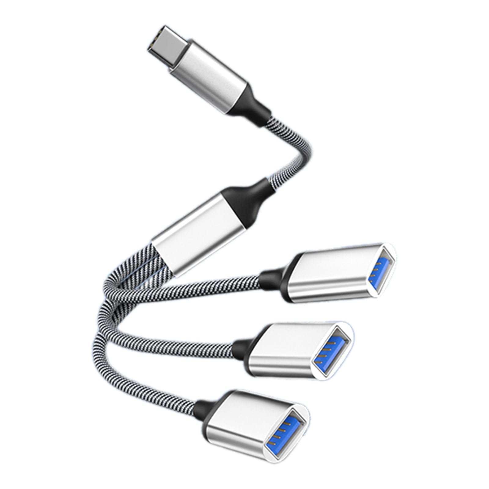 Paopaoldm USB C Hub with 3 USB 2.0 Ports - Braided Cable Type C to USB OTG Adapter Splitter for MacBook, iPad, Samsung - Perfect for Office, Travel & Charging Multiple Devices