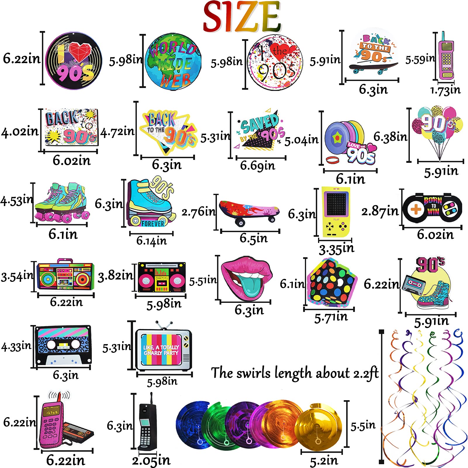 90s Party Decorations - 30 Pcs Hanging Swirls for 90s Theme Birthday, Back to 1990s Party Supplies - Perfect for Adult Retro Parties, School Dances & 90s Themed Events